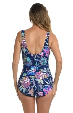 Tulum Tiki Floral Side Shirred One Piece - FINAL SALE -Swimwear Promotion Store MM2AW14 NVY B