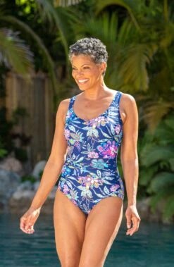 Tulum Tiki Floral Side Shirred One Piece - FINAL SALE -Swimwear Promotion Store MM2AW14 NVY Website Image 1