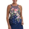 Border Blooms High Neck Tankini Top *FINAL SALE* -Swimwear Promotion Store MM2AY60 NVY F