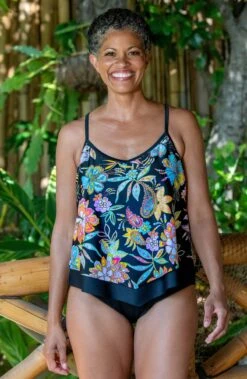 Tulum Tiki Floral Flutter Hem Tankini Top - FINAL SALE -Swimwear Promotion Store MM3C607 BLK Shot 53 Shot 53 000 Web
