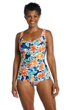 Joyful Blooms Shirred Front Girl Leg One Piece