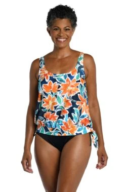 Joyful Blooms Banded Scoop Blouson Tankini Top