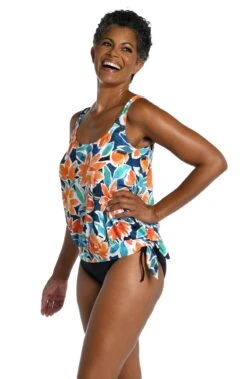 Joyful Blooms Banded Scoop Blouson Tankini Top -Swimwear Promotion Store MM3CA67 MLT F 2