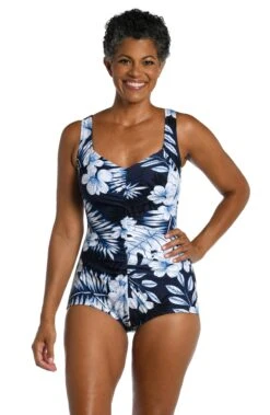 Moonlight Tropics Shirred Front Girl Leg One Piece