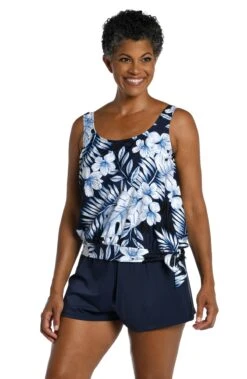 Moonlight Tropics Banded Scoop Blouson Tankini Top