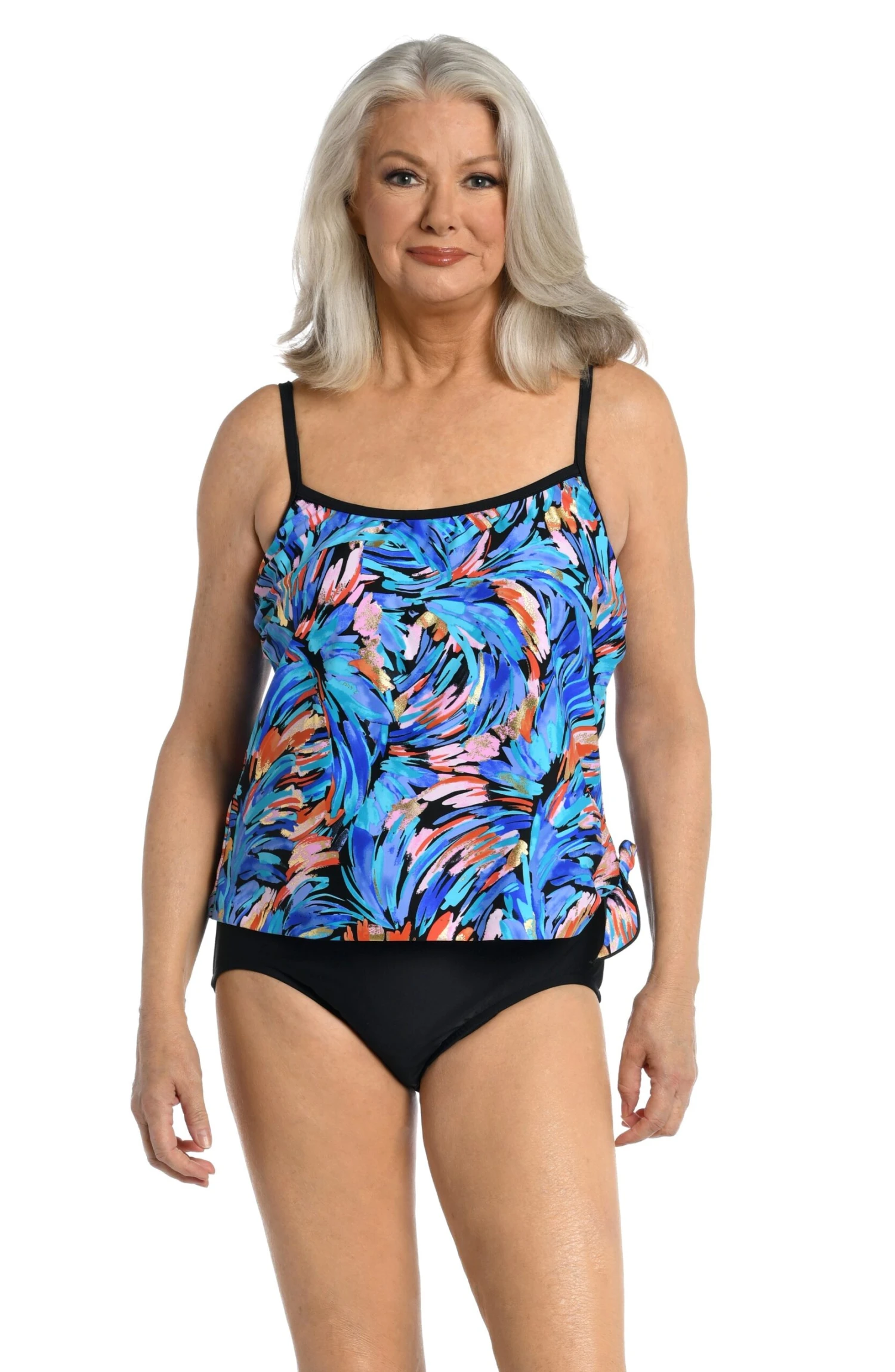 Feathers & Flair Scoop Neck Faux Tankini One Piece - FINAL SALE 3 Feathers & Flair Scoop Neck Faux Tankini One Piece - FINAL SALE