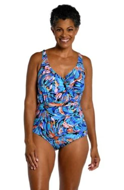 Feathers & Flair Shirred Surplice Underwire One Piece - FINAL SALE