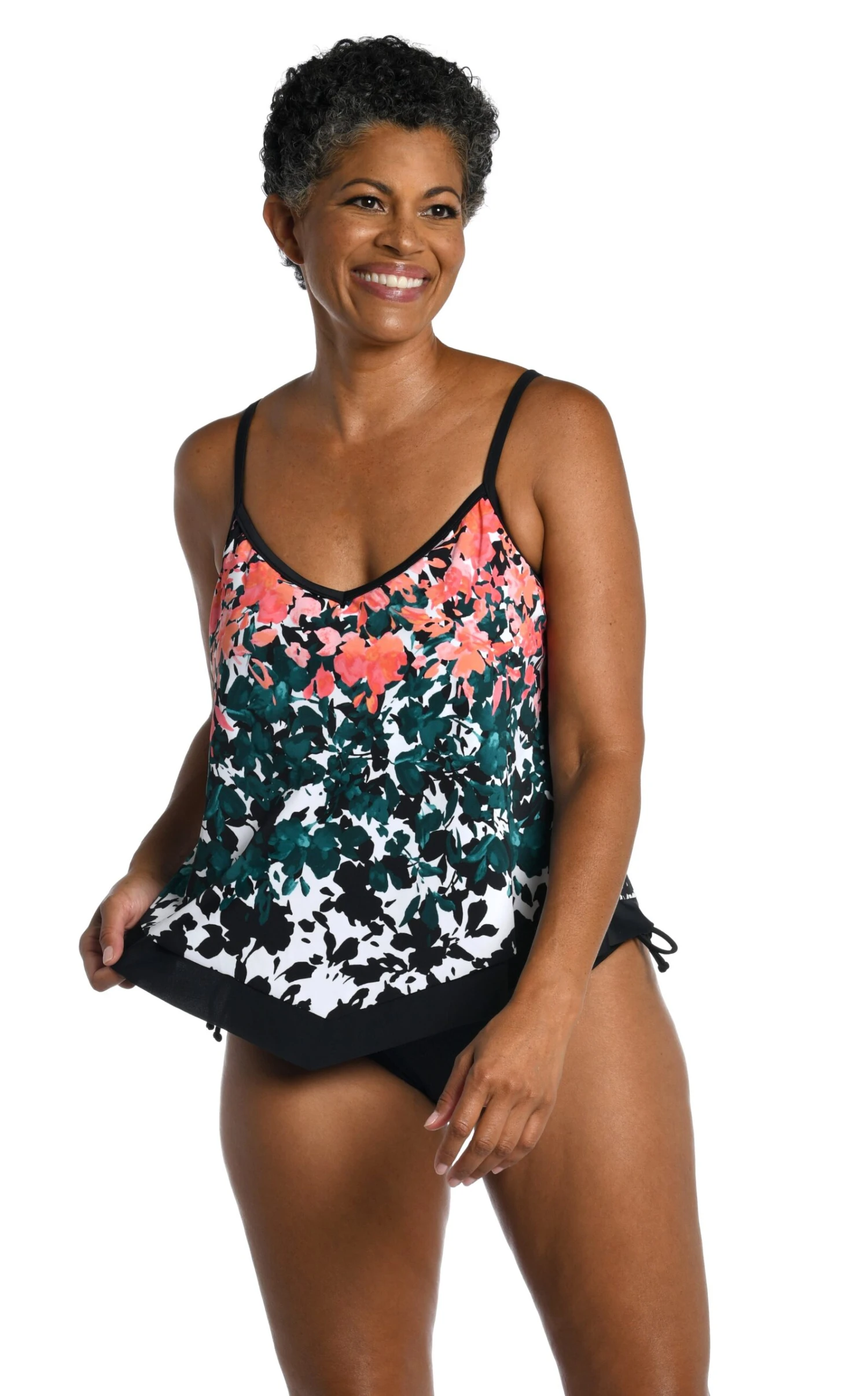 Floating Flowers Flutter Hem Tankini Top 3 Floating Flowers Flutter Hem Tankini Top