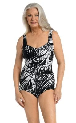 Shadow Palms Shirred Front Girl Leg One Piece - FINAL SALE -Swimwear Promotion Store MM3CT20 BLK F 1