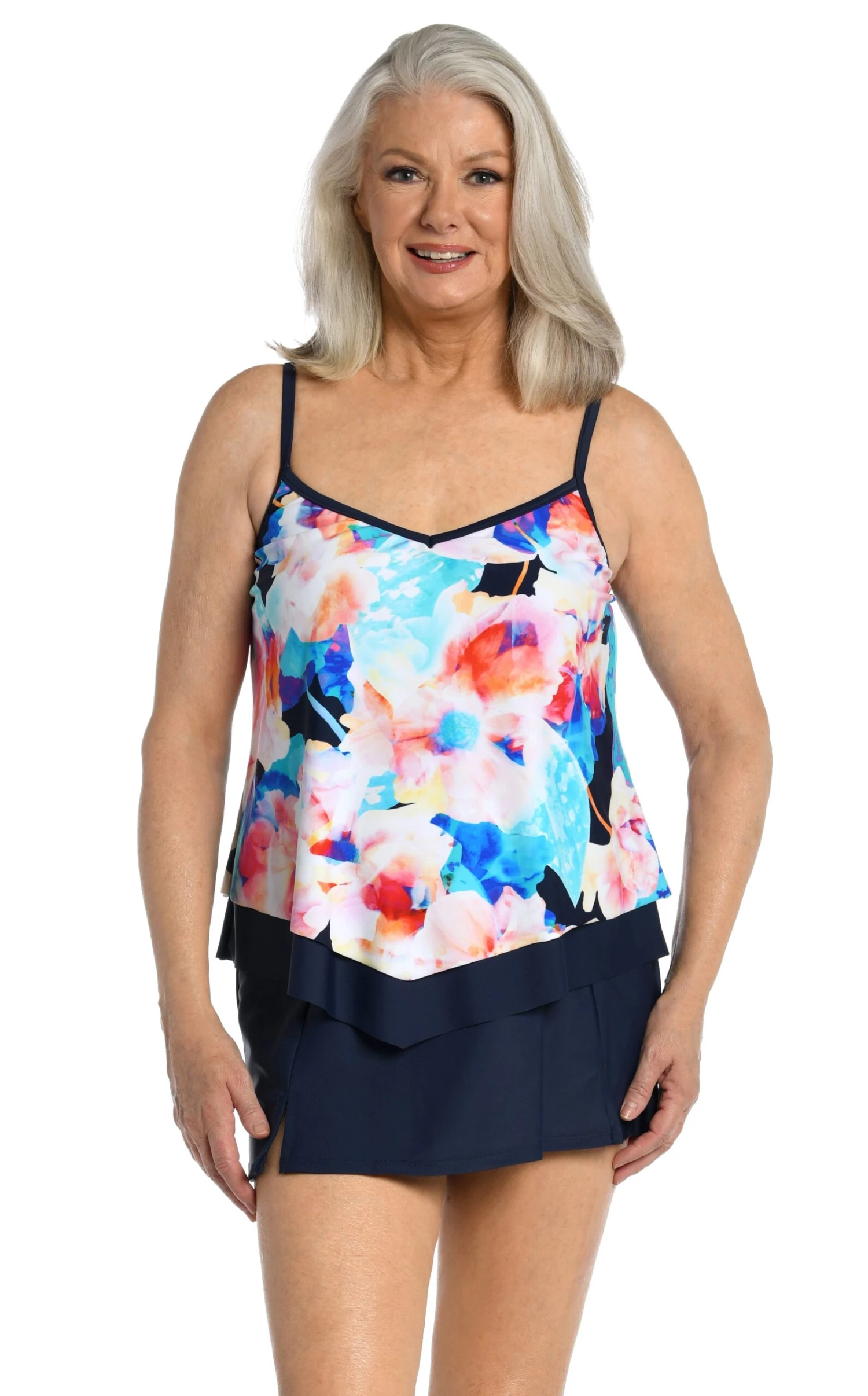 Illusion Blossoms Flutter Hem Tankini Top - FINAL SALE 3 Illusion Blossoms Flutter Hem Tankini Top - FINAL SALE