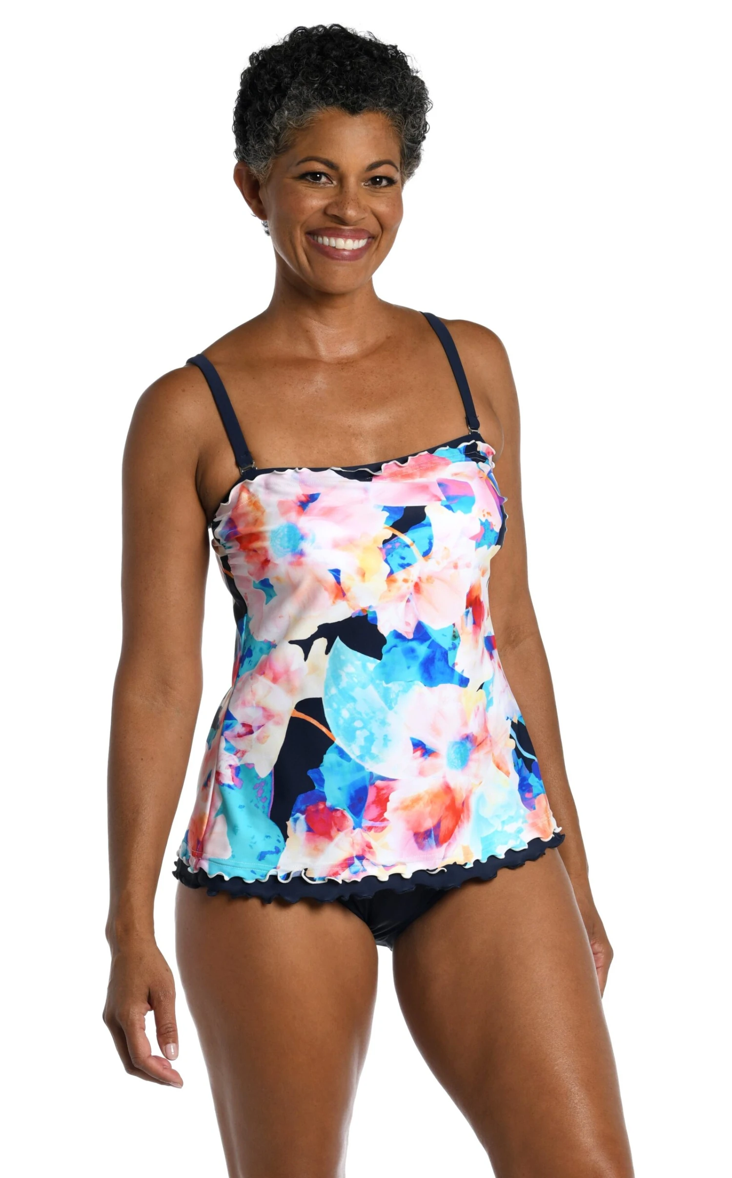 Illusion Blossoms Ruffled Bandeau Tankini Top - FINAL SALE