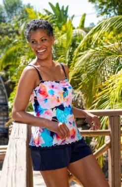 Illusion Blossoms Ruffled Bandeau Tankini Top - FINAL SALE 9 Illusion Blossoms Ruffled Bandeau Tankini Top - FINAL SALE -Swimwear Promotion Store MM3CX69 MLT Shot 39 Shot 39 013 Web