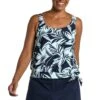 Coastal Palm Banded Scoop Blouson Tankini Top