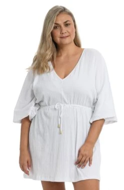 Solid Kimono Tunic Cover Up (Plus Size) 16 Solid Kimono Tunic Cover Up (Plus Size) -Swimwear Promotion Store MW1PH39WHT F