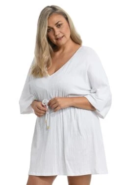Solid Kimono Tunic Cover Up (Plus Size) 17 Solid Kimono Tunic Cover Up (Plus Size) -Swimwear Promotion Store MW1PH39WHT F1