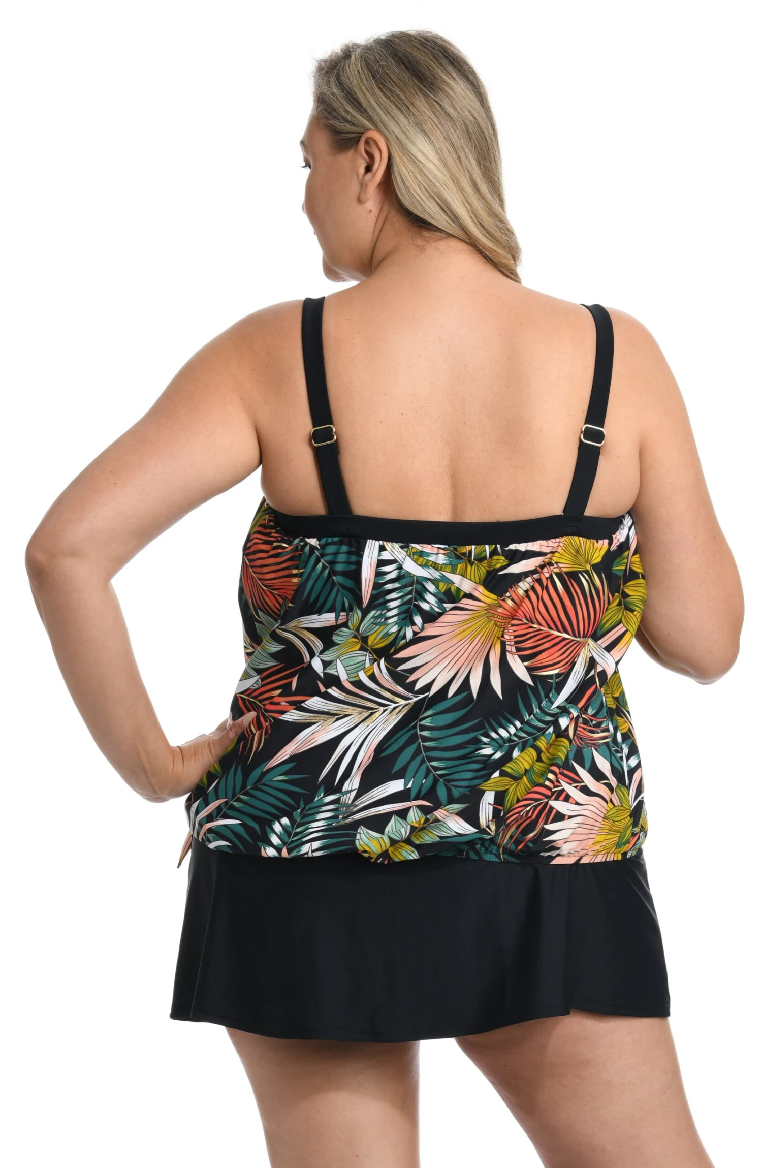 Palms And Fronds Bandeau Blouson Tankini Top (Plus Size) *FINAL SALE* 4 Palms And Fronds Bandeau Blouson Tankini Top (Plus Size) *FINAL SALE* - Image 2