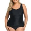 Solid Side Shirred One Piece (Plus Size) -Swimwear Promotion Store MW3C414 BLK F 1