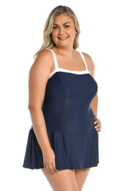 Solid Bandeau Princess Seam Swim Dress One Piece (Plus Size) -Swimwear Promotion Store MW3C442 IND F 1