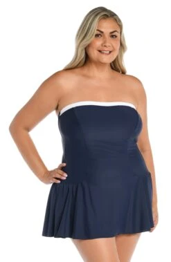 Solid Bandeau Princess Seam Swim Dress One Piece (Plus Size) -Swimwear Promotion Store MW3C442 IND F 2