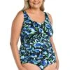 Dandelion Fields Spa Side Shirred One Piece (Plus Size) -Swimwear Promotion Store MW3C514 BLK F 1 b430878a aaef 4650 aec1 9ea9c6622542