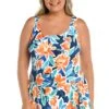 Joyful Blooms Princess Seam Swim Dress One Piece (Plus Size) -Swimwear Promotion Store MW3CA41 MLT F 1