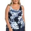 Moonlight Tropics Adjustable Tank Swim Dress One Piece (Plus Size)