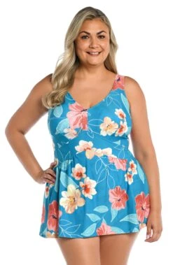 Crafted Botanical Empire Swim Dress One Piece (Plus Size) - FINAL SALE