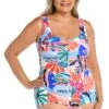 Tropical Abstraction Shirred Front Girl Leg One Piece (Plus Size) - FINAL SALE 1 Tropical Abstraction Shirred Front Girl Leg One Piece (Plus Size) - FINAL SALE -Swimwear Promotion Store MW3CM20 MLT F 1