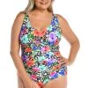 Pop Petals Twist Front One Piece (Plus Size) - FINAL SALE -Swimwear Promotion Store MW3CV04 MLT F 1