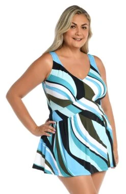 Retro Wave Empire Swim Dress One Piece (Plus Size) - FINAL SALE