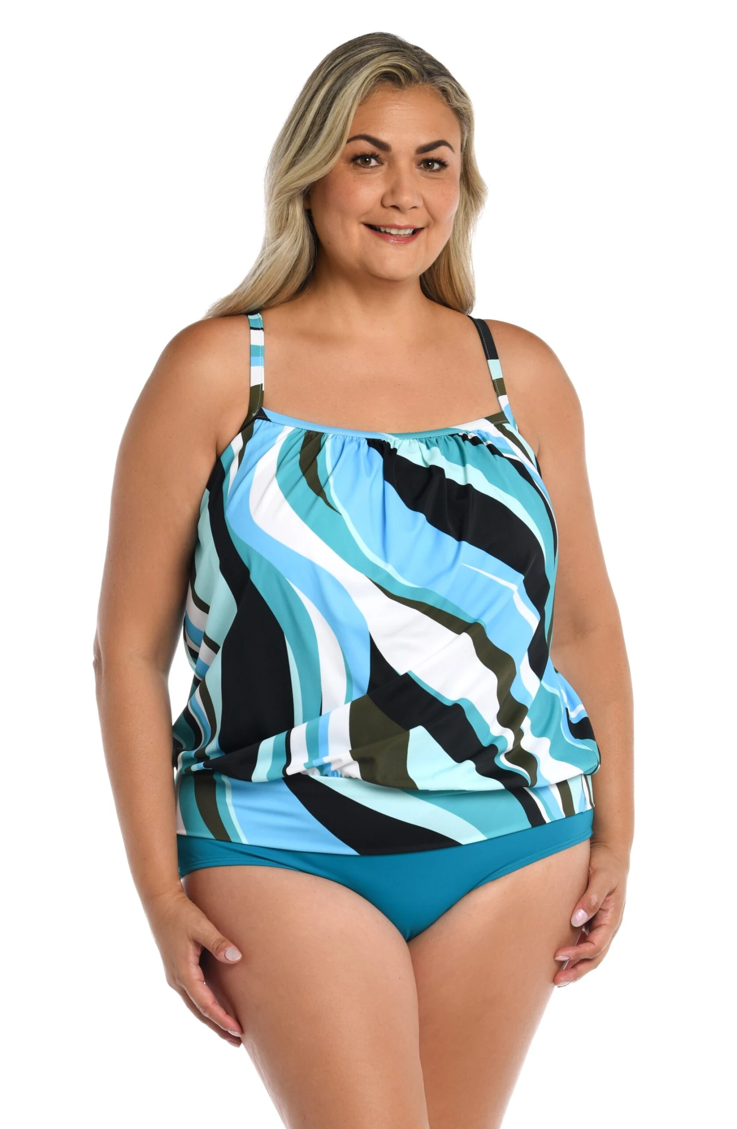 Retro Wave Underwire Blouson Tankini Top (Plus Size) - FINAL SALE 3 Retro Wave Underwire Blouson Tankini Top (Plus Size) - FINAL SALE