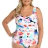 Illusion Blossoms Shirred Front Girl Leg One Piece (Plus Size) - FINAL SALE -Swimwear Promotion Store MW3CX20 MLT F 1
