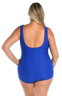 Textured Spa Shirred Front Girl Leg One Piece (Plus Size) -Swimwear Promotion Store MW9L321 COB B 1