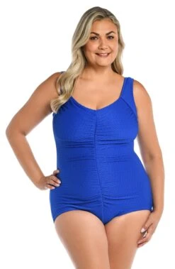Textured Spa Shirred Front Girl Leg One Piece (Plus Size) -Swimwear Promotion Store MW9L321 COB F 1
