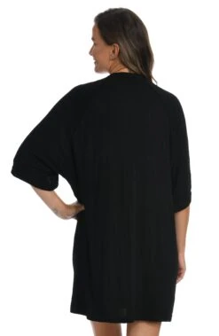 24th & Ocean Solid Lace-Up Tunic Swimsuit Cover Up -Swimwear Promotion Store TF2EN39 BLK B1
