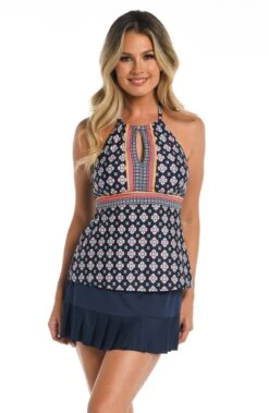 24th & Ocean Alexandria Tile High Neck Keyhole Halter Tankini Top