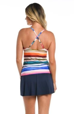 24th & Ocean Sunset Stripe Front Wrap Tankini Top -Swimwear Promotion Store TF3DF57 MLT B 2