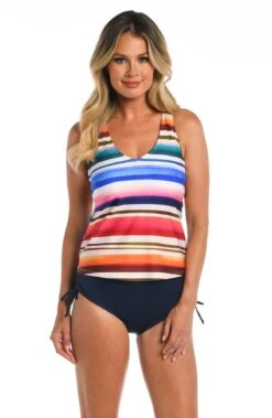 24th & Ocean Sunset Stripe Underwire Crossback Tankini Top