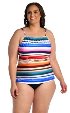 24th & Ocean Sunset Stripe Underwire High Neck Over The Shoulder Tankini Top -Swimwear Promotion Store TF3DF75W MLT F1
