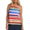 24th & Ocean Sunset Stripe Underwire High Neck Over The Shoulder Tankini Top -Swimwear Promotion Store TF3DF75 MLT F 1