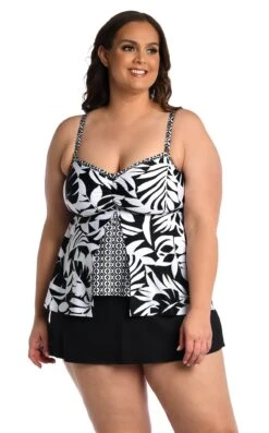 24th & Ocean Antigua Leaf Underwire Flyaway Tankini Top -Swimwear Promotion Store TF3DJ66W BWH F1