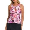 24th & Ocean Tropic Blooms Twist Front Keyhole Tankini Top -Swimwear Promotion Store TF3DK56 MLT F 1