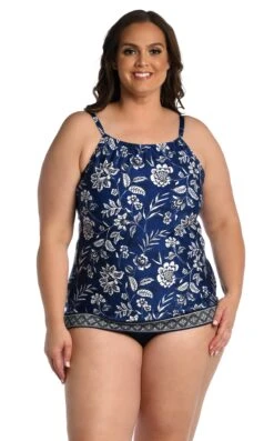 24th & Ocean Bali Batik Underwire High Neck Over The Shoulder Tankini Top -Swimwear Promotion Store TF3DN75W MID F