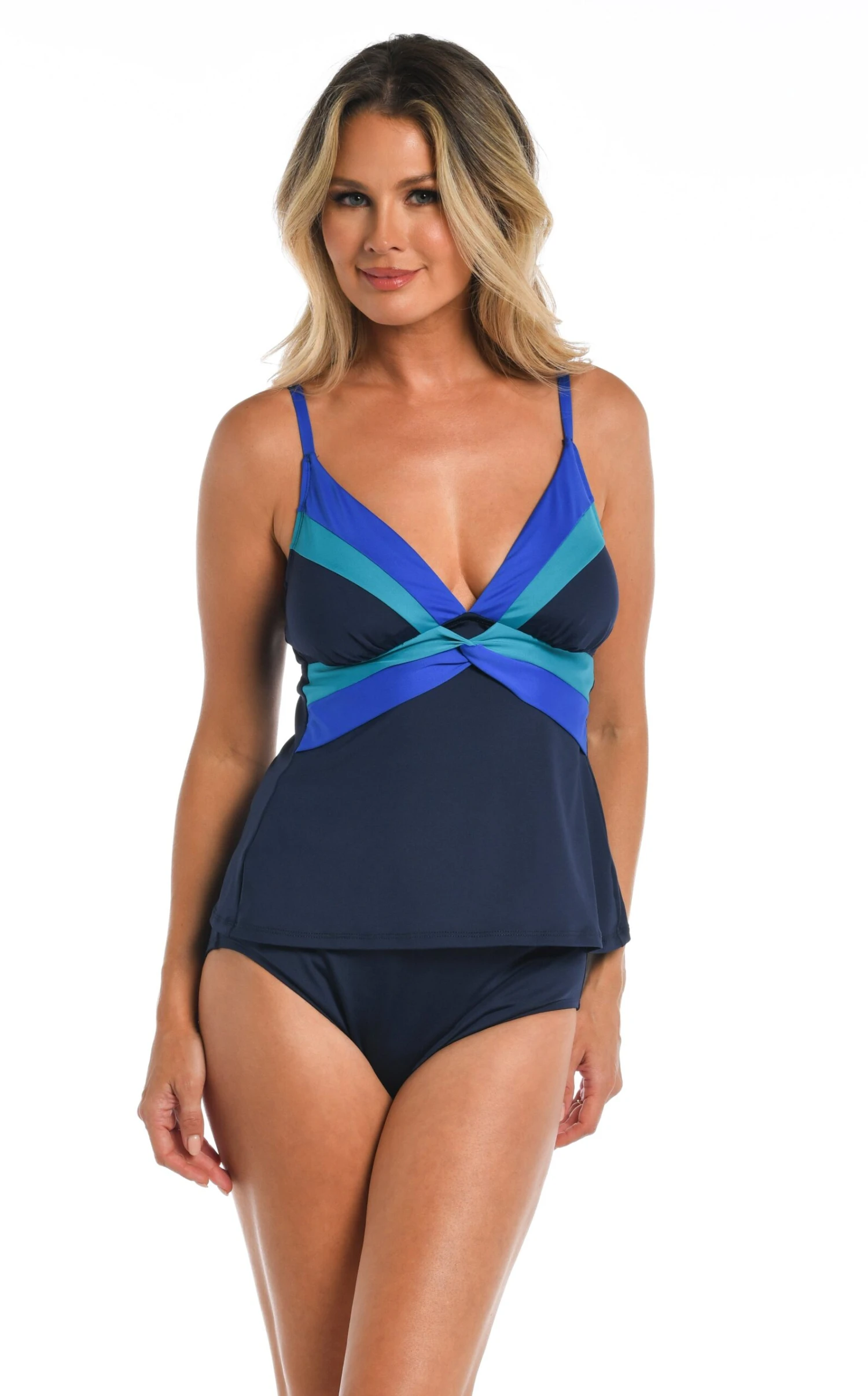 24th & Ocean Color Block Over The Shoulder Tankini Top 3 24th & Ocean Color Block Over The Shoulder Tankini Top