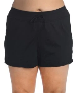 24th & Ocean Solid Front Tie Swim Short Bottom (Plus Size) -Swimwear Promotion Store TF9G690W BLK F Large aea196ee e034 44fe 83f0 d787234af899
