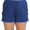 24th & Ocean Solid Front Tie Swim Short Bottom (Plus Size) -Swimwear Promotion Store TF9G690W NVY F Large f160d956 fbd3 4128 a29e 0ced9eaf98b2